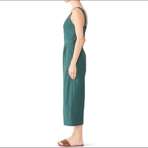 Greylin Lenox Culotte Jumpsuit Straight Wide Leg Cropped Green Linen Cotton S - Picture 4 of 16
